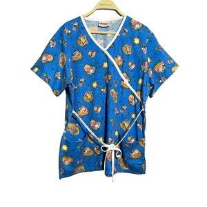 Jasco Uniform Scrub Shirt Women Size M Easter Rabbit Garden Hospital Medical Tie